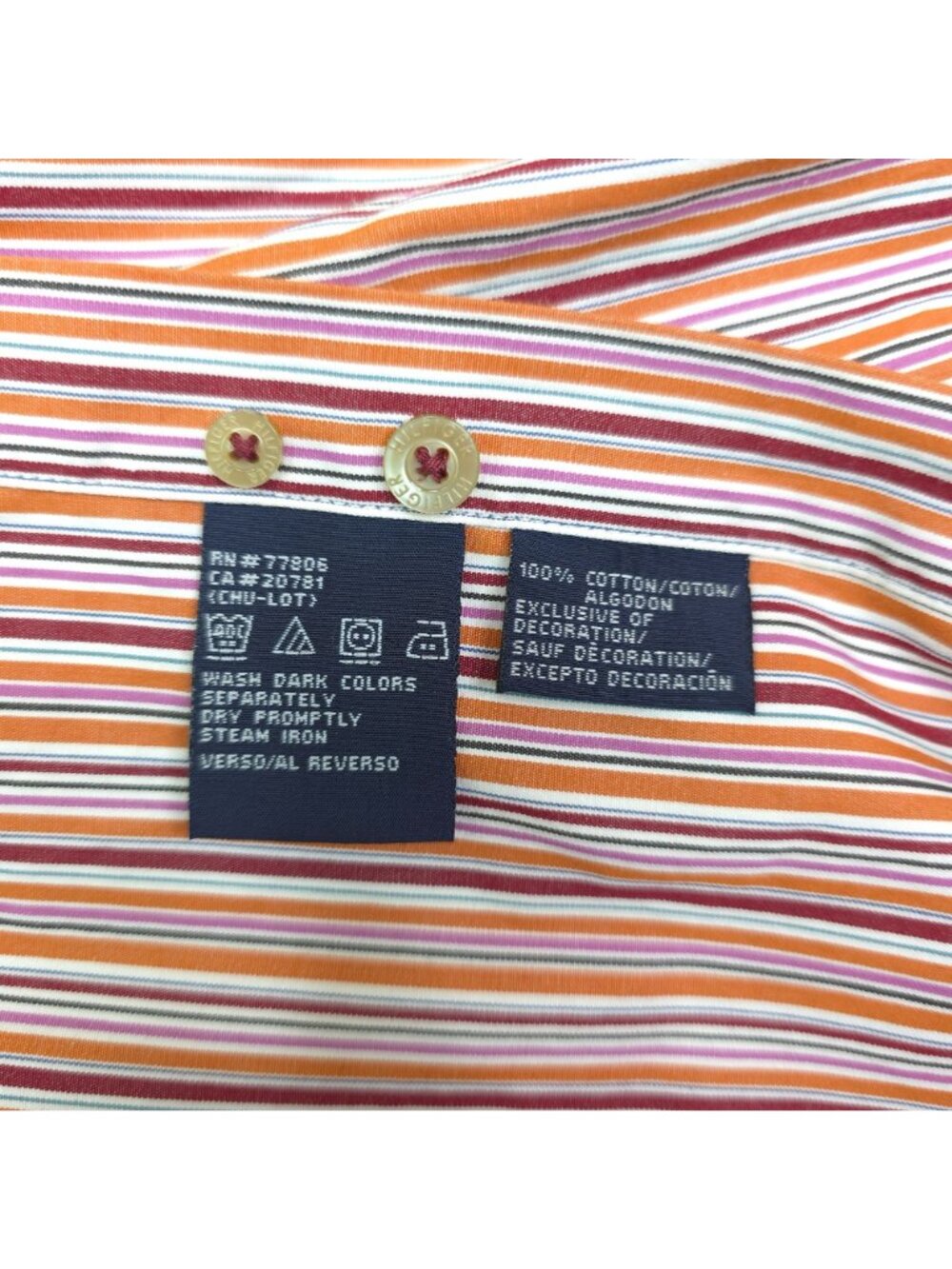 Tommy Hilfiger Mens Long Sleeve Striped Button-Up Shirt Large Cotton Multicolor - Picture 7 of 9